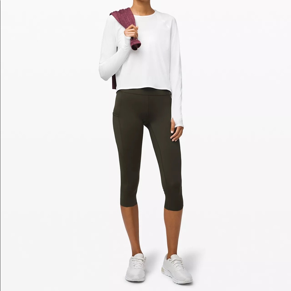 Lululemon Fast and Free High-Rise Reflective Crop 19" 
Nulux DARK OLIVE, 4